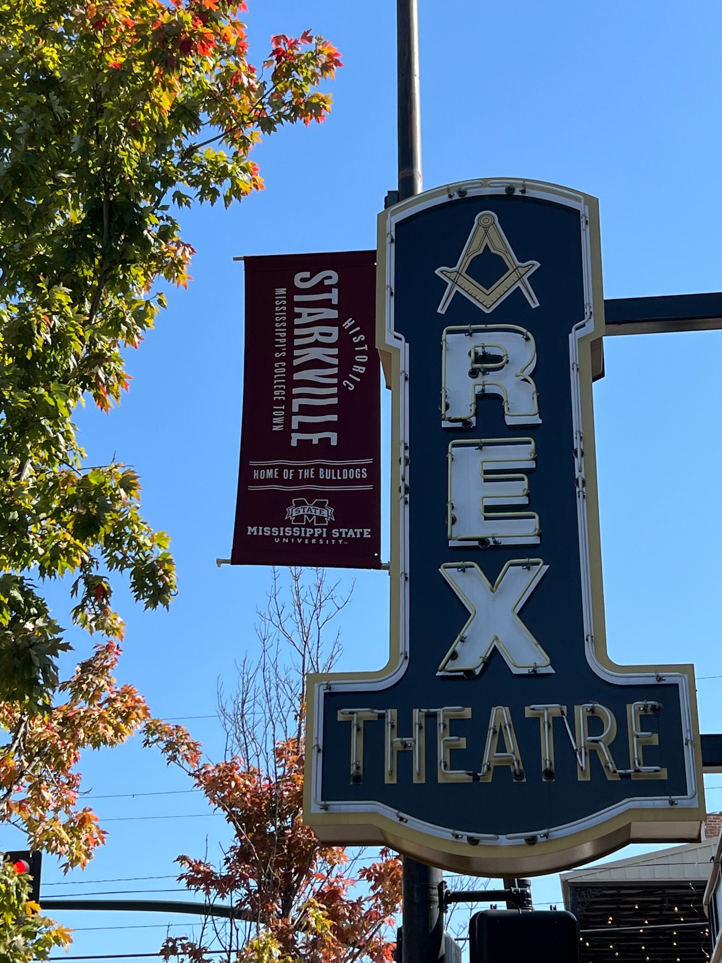 Historic Rex Theatre marquee on Main Street